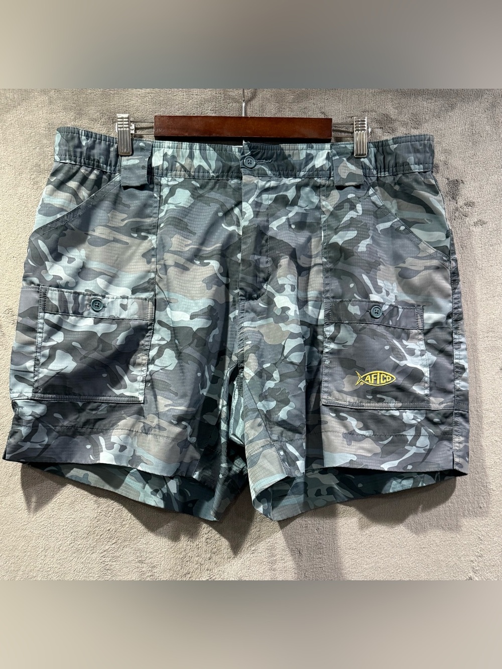 AFTCO Camo Cargo Shorts Mens 36 6" Inseam Fishing Hybrid Ripstop Stretch
